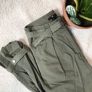 H&M High Waist Belted Olive Chinos SZ 2